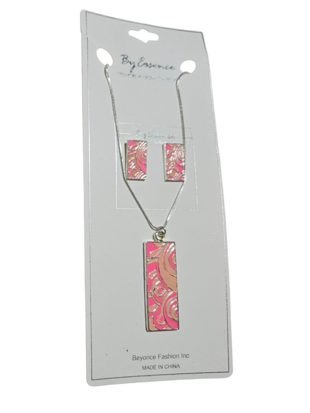 Beyonce Fashion Pink Gold Abstract Pendant Necklace Earring Set Jewelry Women